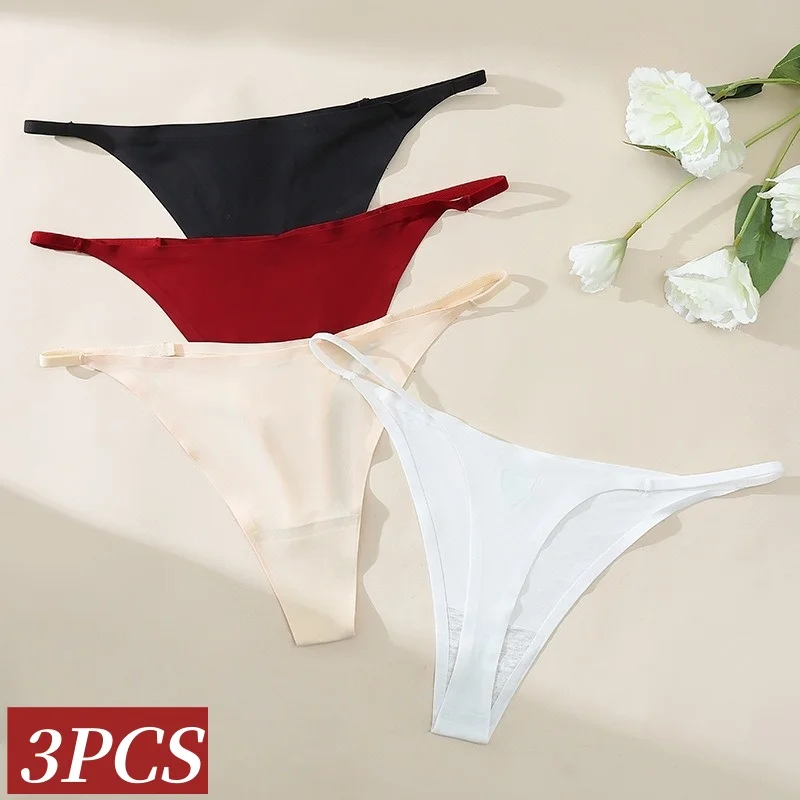 3 قطعة/المجموعة النساء سيور سلس g-سلسلة مثير منخفضة الخصر بيكيني سراويل الإناث السروال بلون Traceless T-الظهر S-2XL
