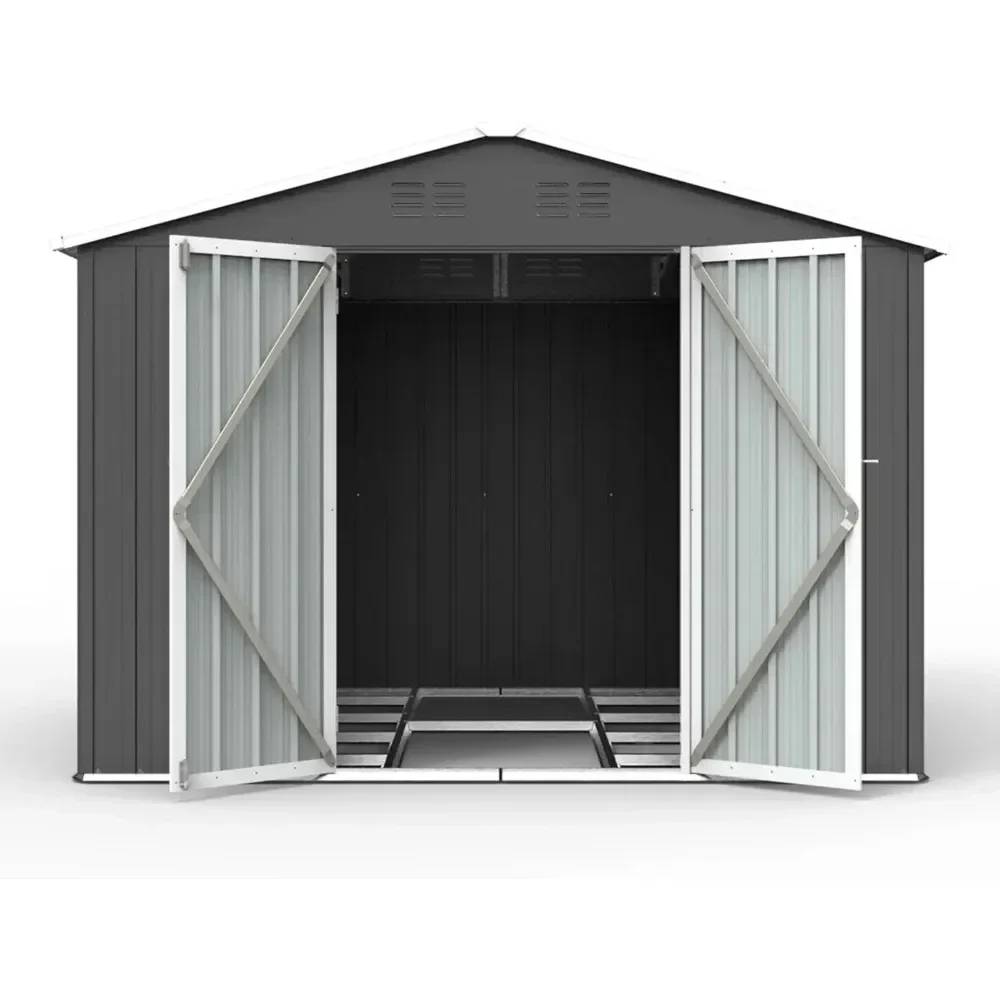 

Metal Outdoor Storage Shed, Lockable Doors Galvanized 8 x 6 FT with Windows and Floor Garden Shed Tool Storage Sheds House