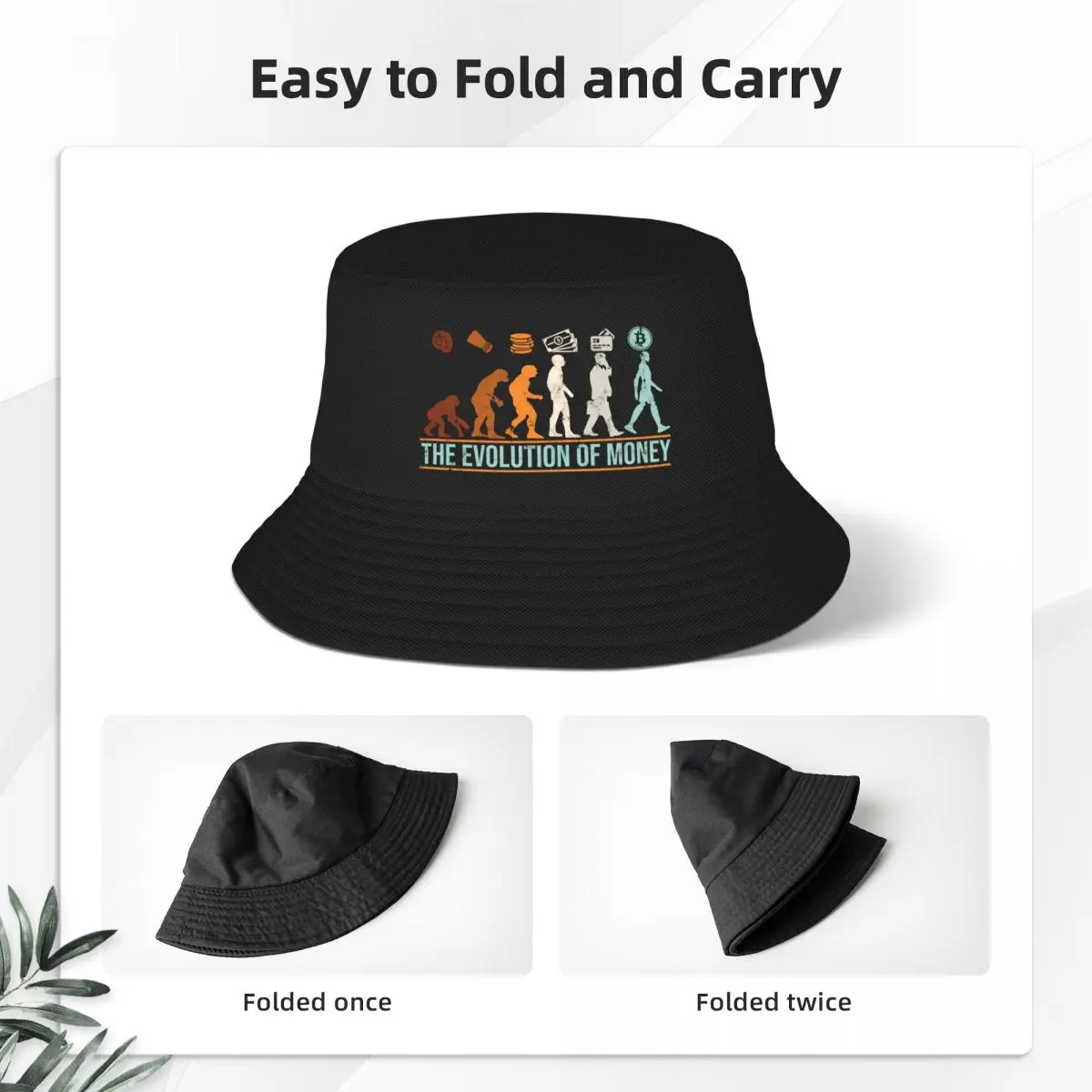 Custom Unisex Evolution Of Money Bitcoin Bucket Hat Travel Beach BTC Crypto Coins Summer Fishing Hats