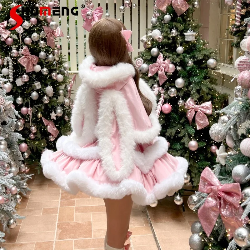 

Autumn Winter New Pink Cape Princess Y2k Dresses Birthday Party Coming-of-Age Outfit Sweet Cute Short Dress Kawaii Y2k Vestidos
