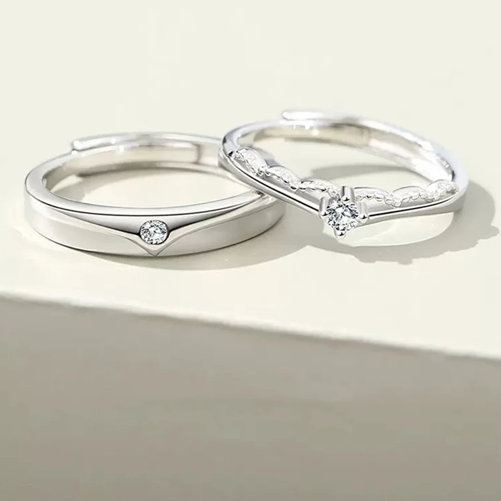 Monkton 100% S925 Sterling Silver Prince and Princess Rings for Lovers Adjustable Crown Couple Rings Anniversary Gift Jewelry