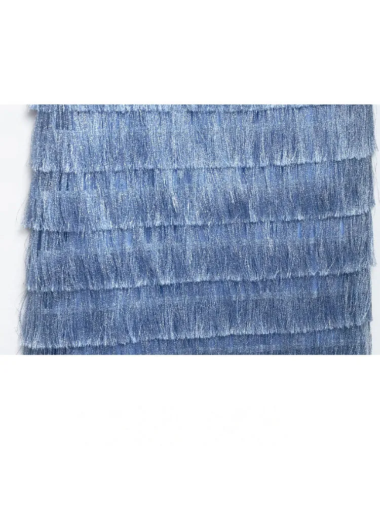 HH Vrouwen Nieuwe Mode Kwastje Gevoerde Mini Jurk Mouwloze Backless Sexy Slanke Jurken Vrouw Zomer Blauw Party Halter Jurk