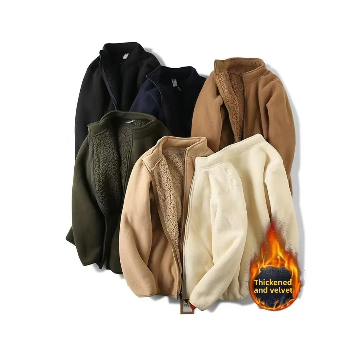 

Мужской теплый кардиган на молнии Fce Jaet, длинное пальто для осени и зимы, уличный, пушистый, с воротником-стойкой, из полиэфирного волокна