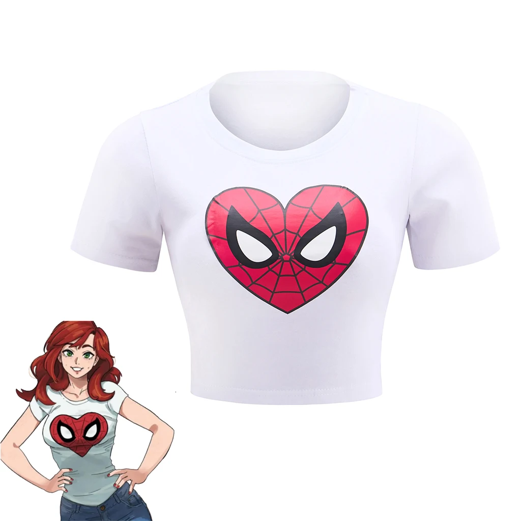 Mary Cosplay Jane Watson Cosplay Kostüm Sexy Weißes Kurzes Top Halloween Party Superheld Mode T-shirt Kostüme Für Frauen
