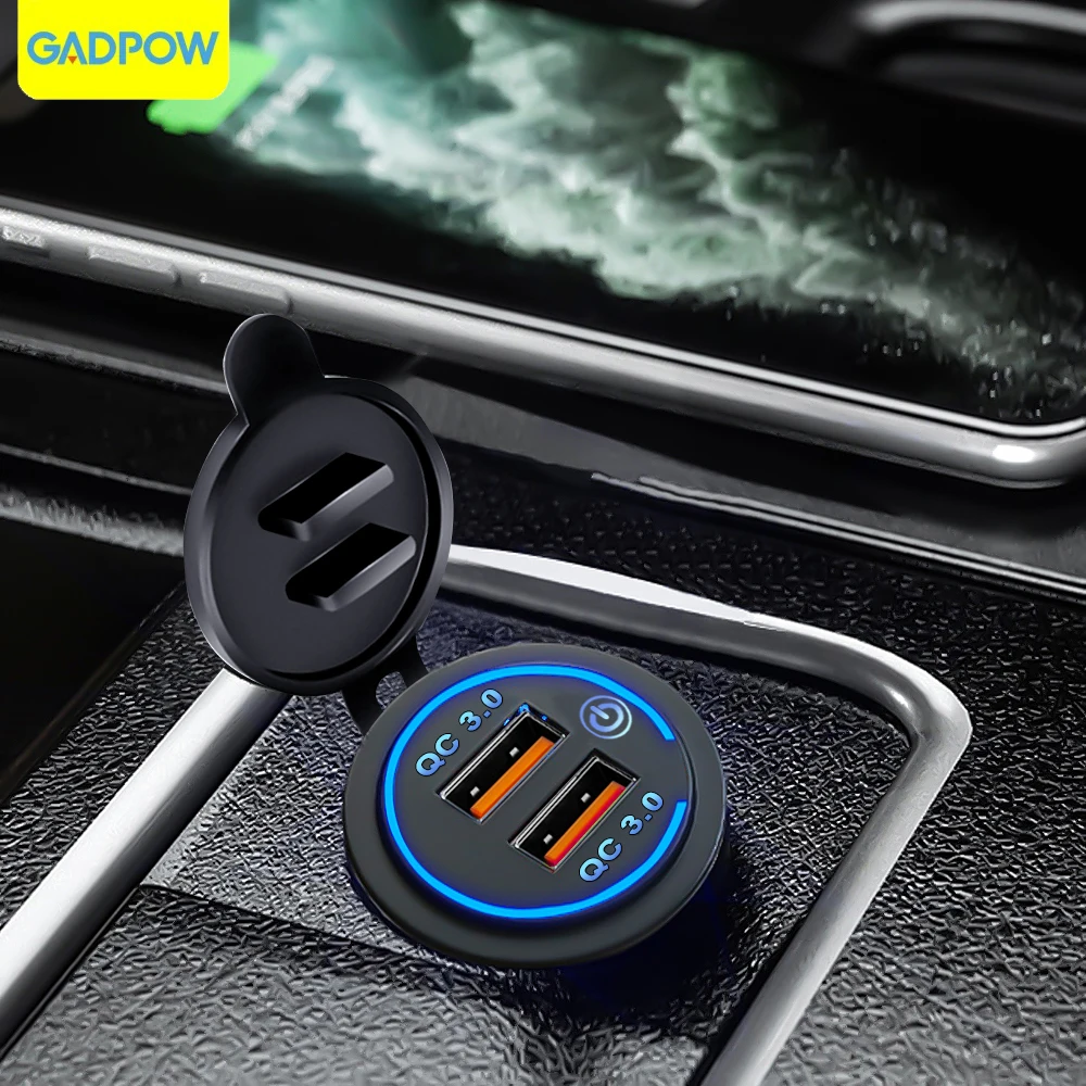 Gadpow 12V Car  Dual USB Charger Adapter QC3.0 Cigar Lighter ChargerCigarette Lighter with Voltmeter Car Fast Charger Cigar