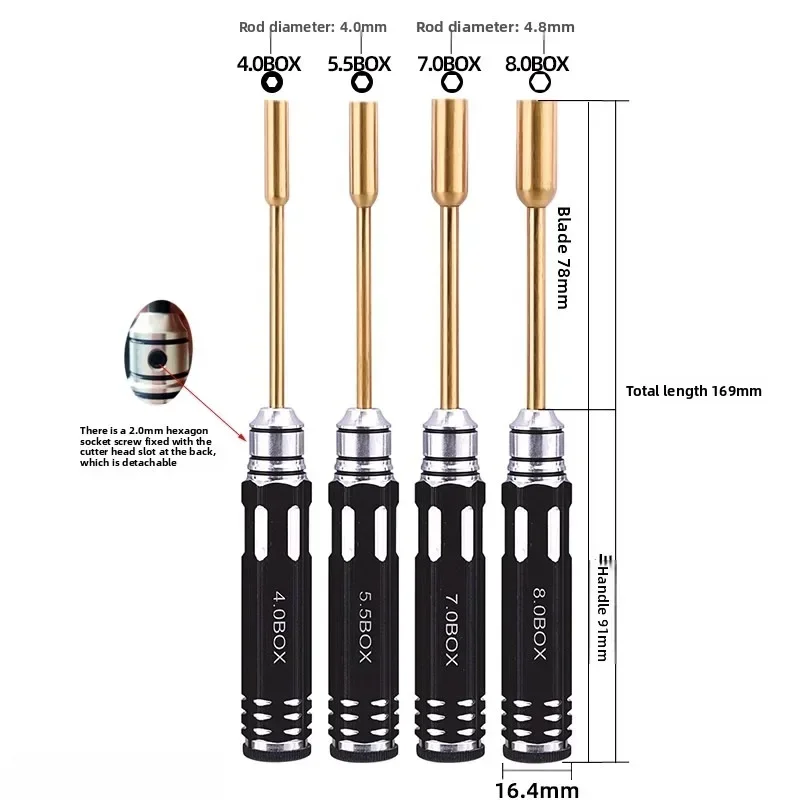 Inbusschroevendraaier 4.0mm 5.5mm 7.0mm 8.0mm Hex Driver Set RC Tool Platte Kop Zeskantschroevendraaier Wrench Tool Kit voor RC Auto Drone