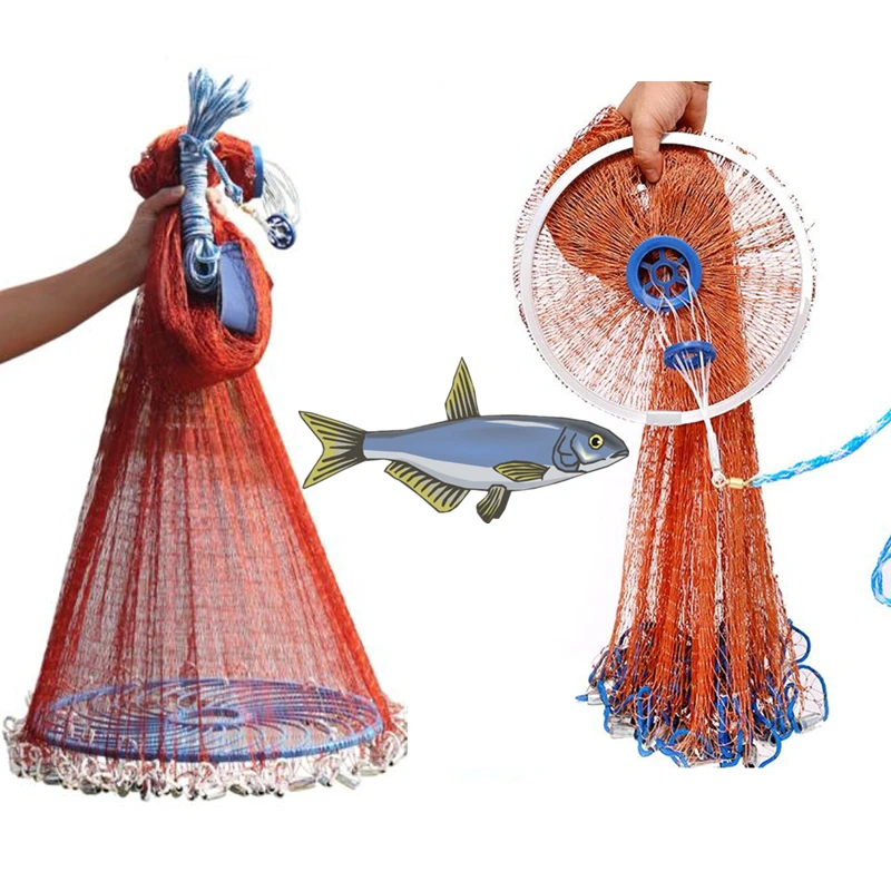 Finefish Height 1.2-3.6M Hand Throw Network With Ring Gillnet Easy USA Cast Nets Catch Fishing Net Small Mesh Hunting Fish Gear