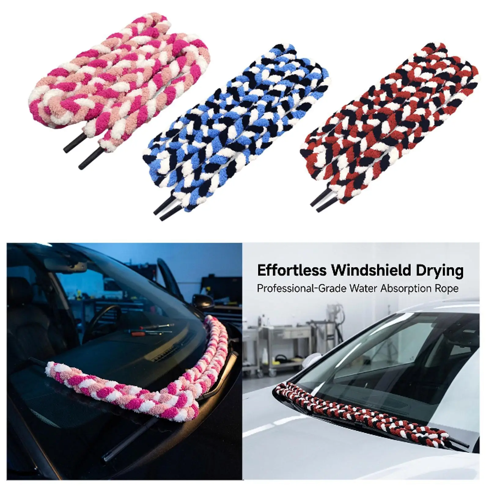 Car Glass Care Water Absorbent Rope High Uptake Microfiber Cord for Window Tint Install and Clean Finish