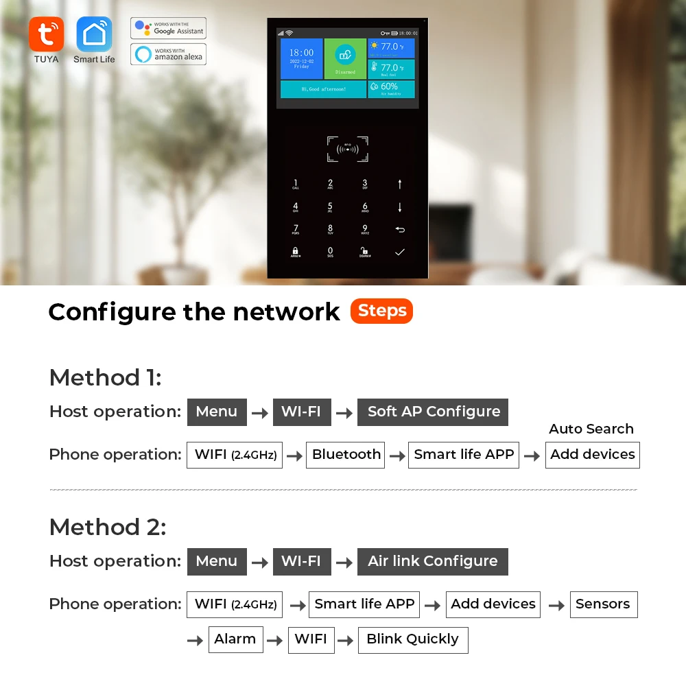 WIFI TUYA نظام إنذار GSM للمنزل الذكي تطبيق الحياة الذكية يعمل Alexa Google أمان لاسلكي آمن للمنزل 433 ميجا هرتز