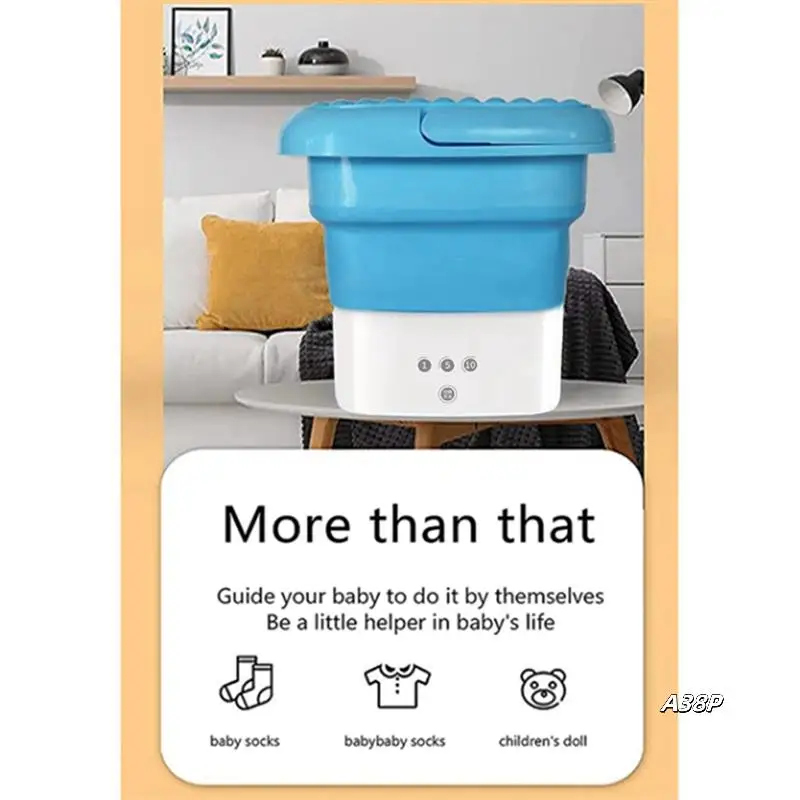 

Blue Portable Travel Washing Machine, Mini Folding Washing Machine Combo With Small Collapsible Drain Basket