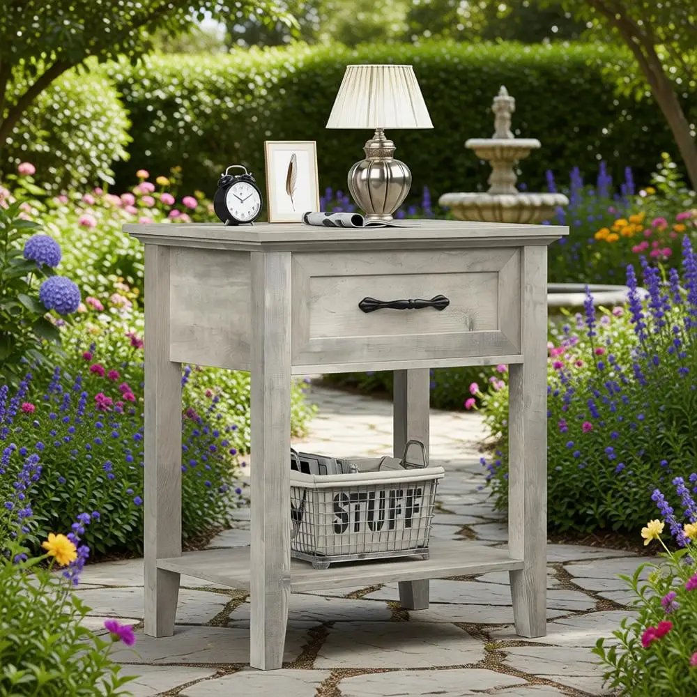 

Grey 2-Tier Nightstand with Drawers, Storage Side Table for Bedroom, Living Room, or Dorm