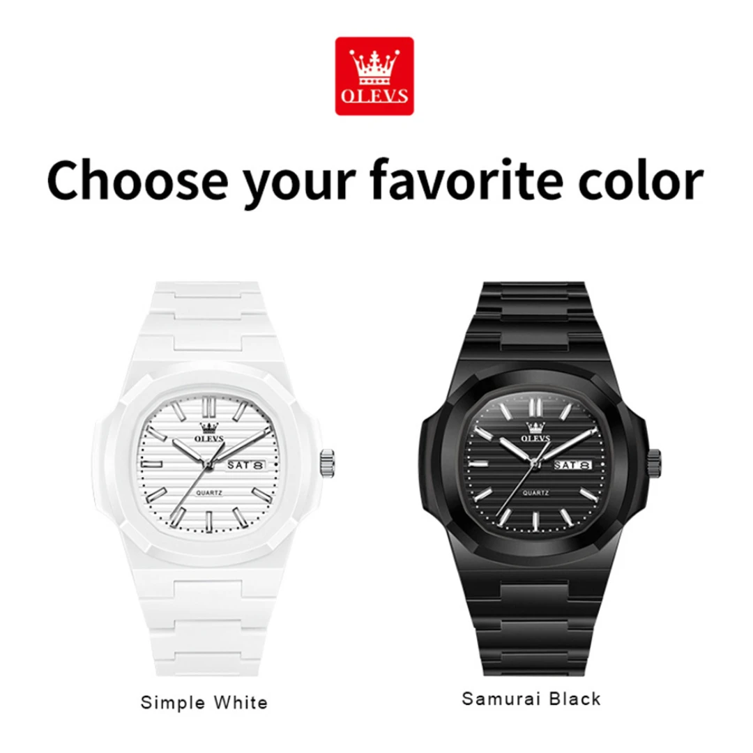 OLEVS 5627 Fashion Quartz Watch Gift Resin Watchband Square-dial Wristwatch Week Display Calendar