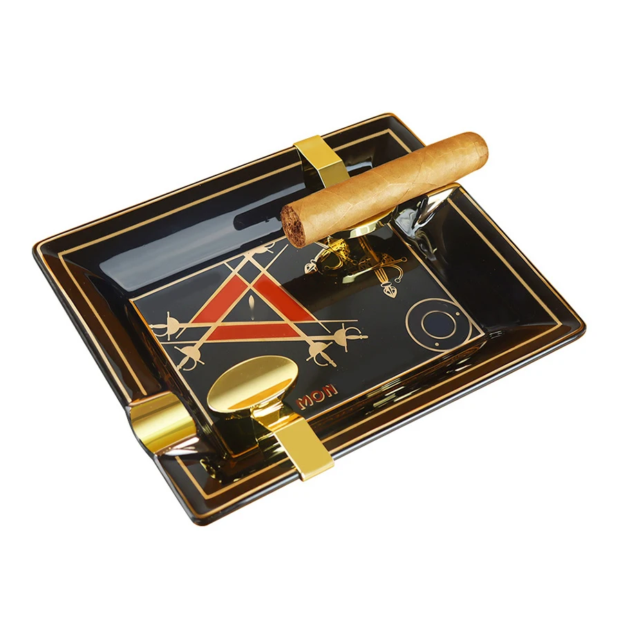 

Black Classic Cigar Ashtray Ceramic Home 2 Slots Cigar Holder Gadgets Portable Travel Ash Slot Tobacco Cigarette Ashtrays Tools