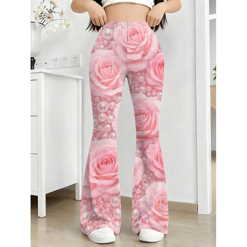 Girls All Over Print Flare Pants Stretchy Bell Bottom Leggings Elastic Waist Pants for Tween Teens Back to School Outfit