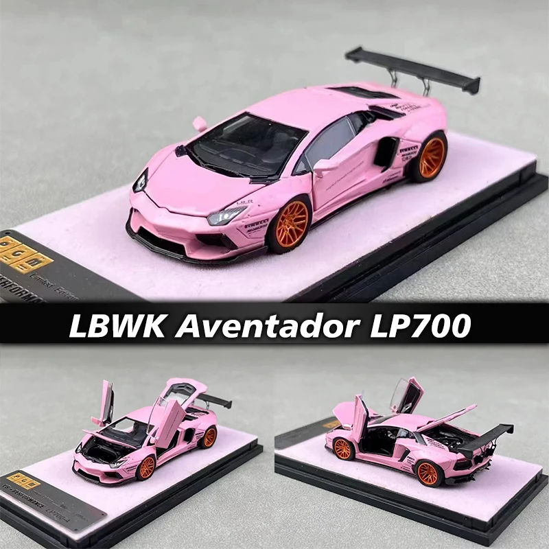 PreSale PGM 1:64 LBWK Aventador LP700 PINK Full Open Door Diecast Diorama Car Model Collection Miniature Toys