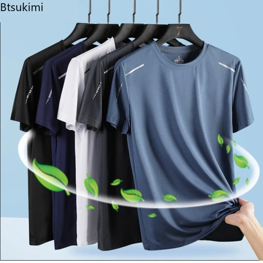 

New 2025 Men's Ice Silk Short-sleeved T-shirt Summer Quick Dry Cool Feeling Sports Breathable for Outdoor Sports Hiking Fishing