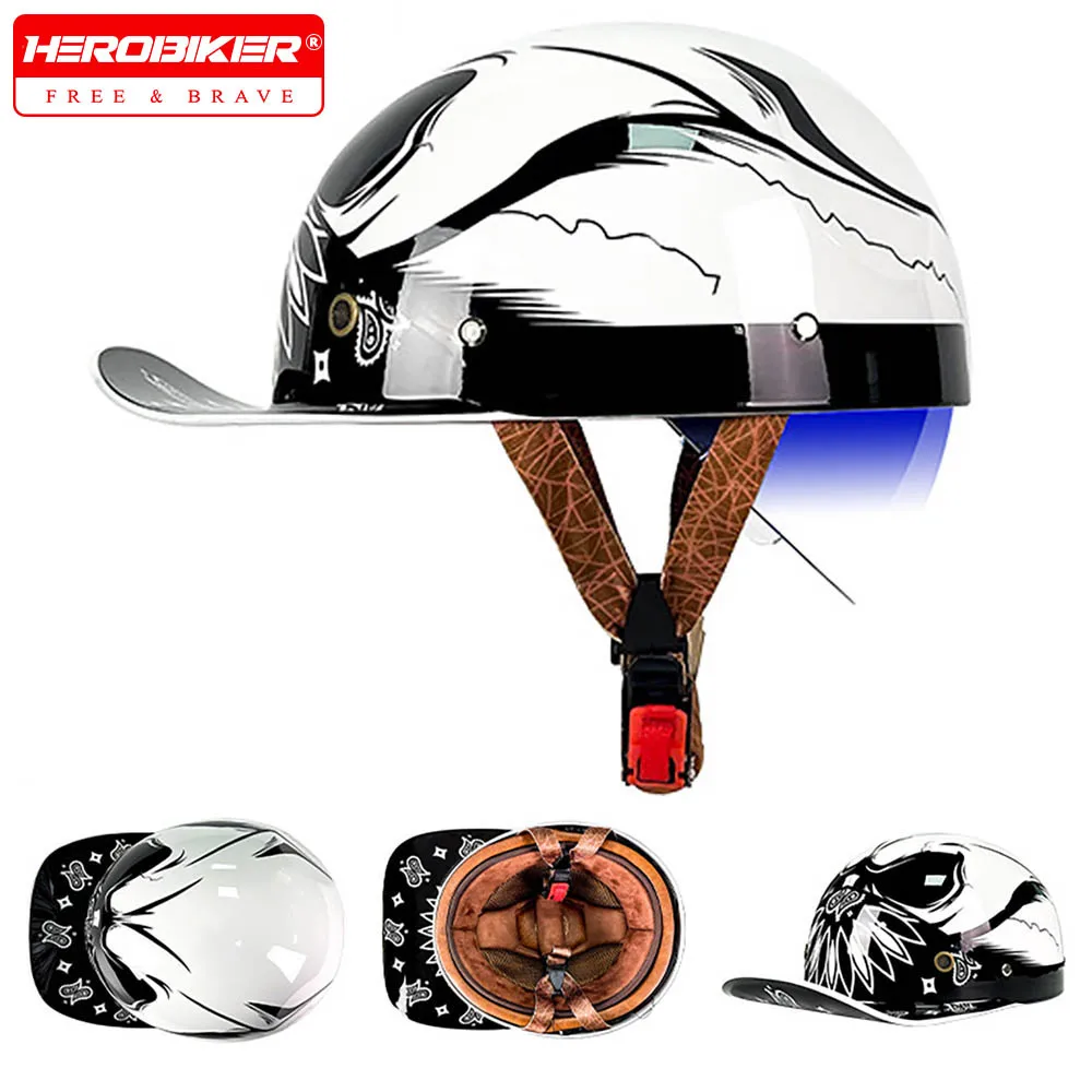 

Motorcycle Baseball Cap Helmet Men And Women Electric Car Cruising Half Helmet Retro Motorcycle Four Seasons Gourd Ladle Helm