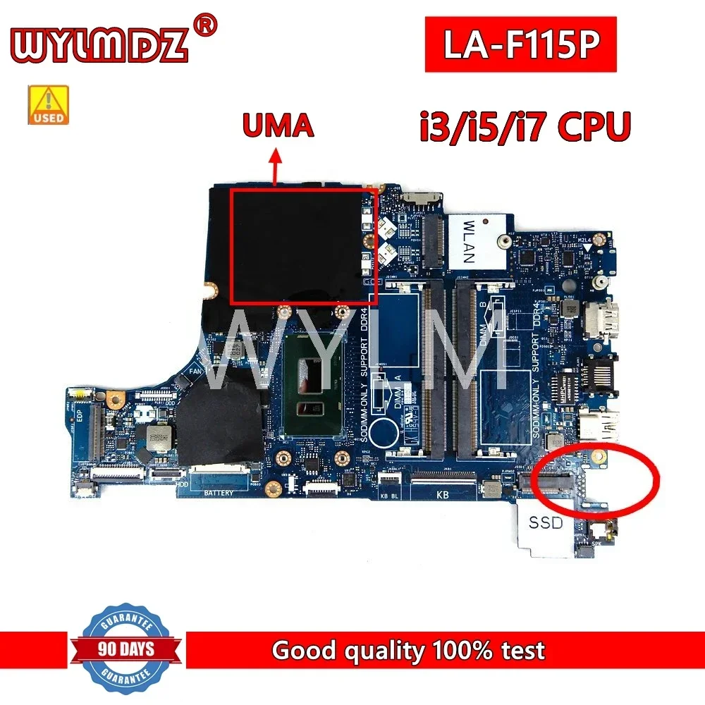 LA-F115P i3/i5/i7CPU Notebook Mainboard For Dell Latitude 3490 3590 Laptop Motherboard CN-09XJTY