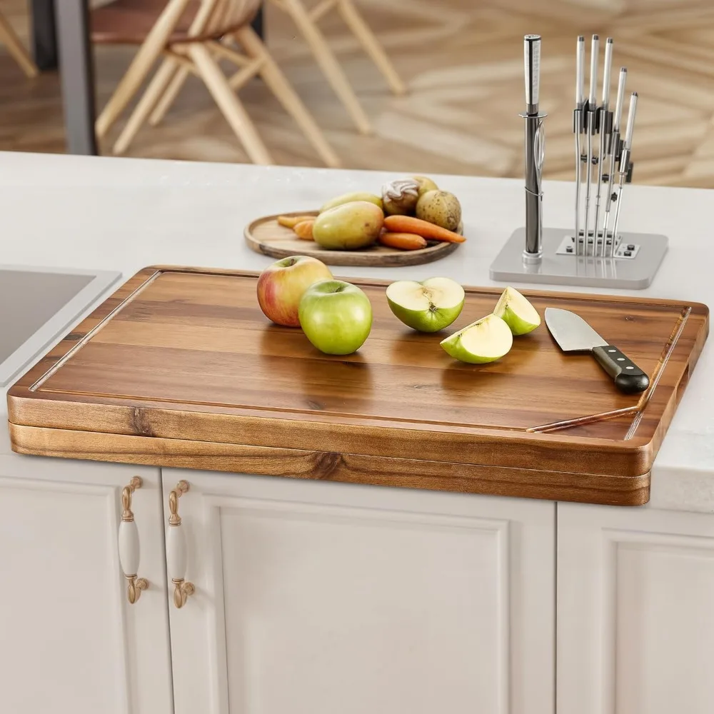 

Acacia Wood Cutting Board and Chopping Board with Handle for Meat, Cheese Board, Vegetables, Bread, and Charcuterie Board - Wood