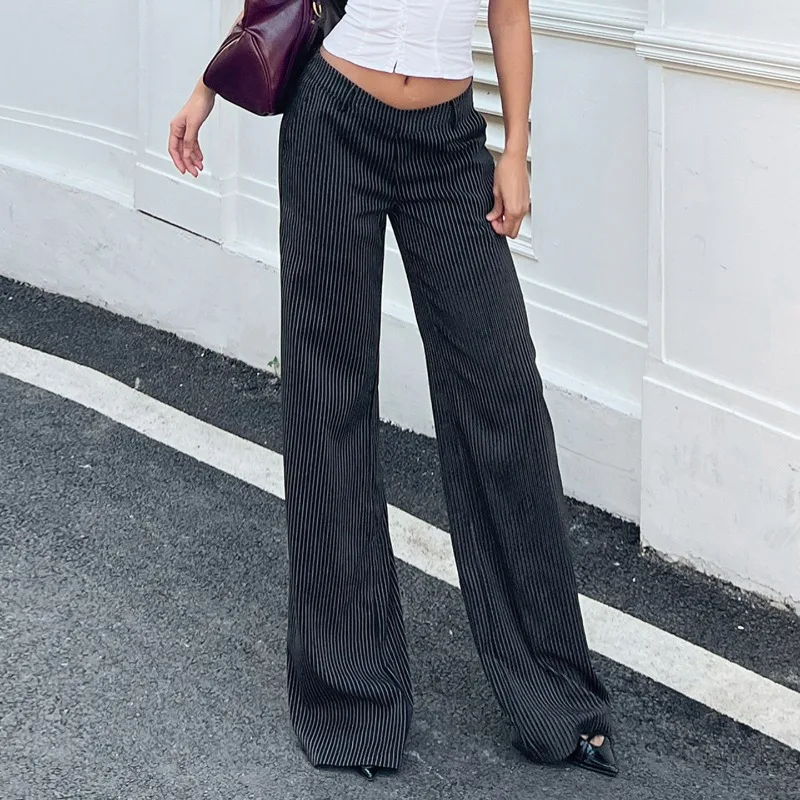 

Tsiisd Casual Striped Women's Wide Leg Pants Commute Office Lady Fashion Loose Elegant Streetwear Trousers Female Pants 2026 New