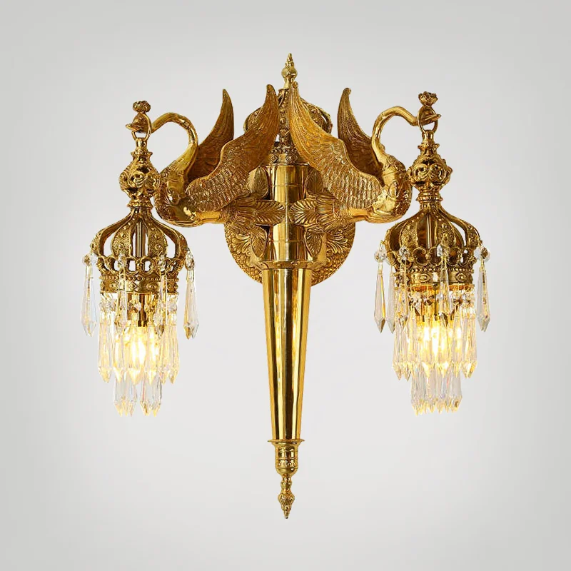 

Elegant Wall Light for Dining Room, Bedroom & Foyer - European Creative Swan - Shaped Brass Crystal Lamp for Living Room Hallway