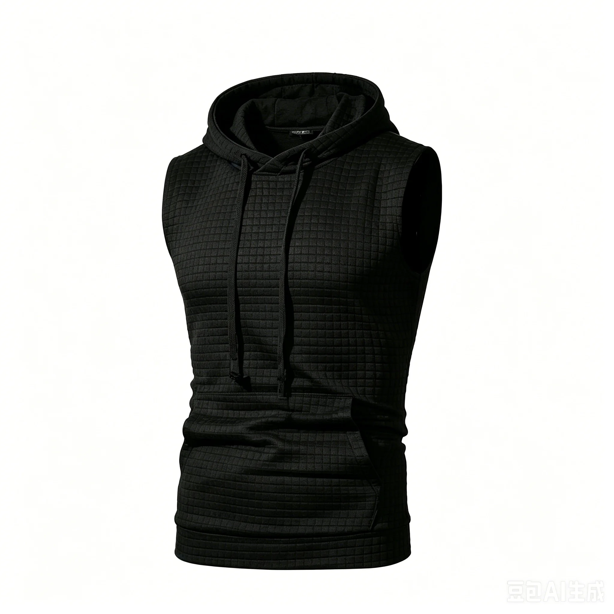 Men's Waffle Sleeveless Hooded Vest, Drawstring Pocket Sweatshirt, Breathable Gym Bodybuilding Casual Sports Tank Top
