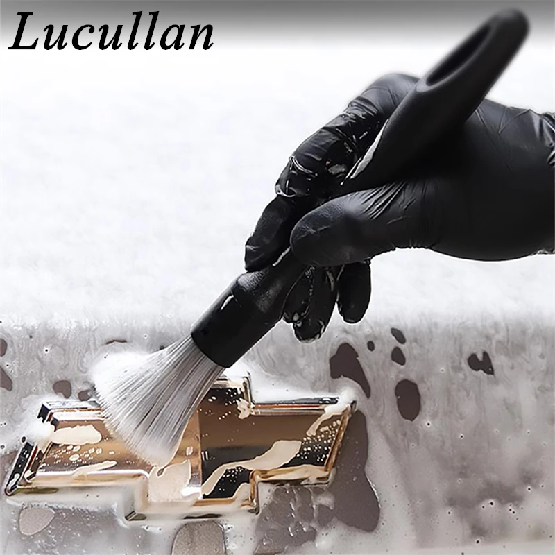 Lucullan 7 Parts Car Detailing Brushes Kits-5 Different Unique Replacement Head+2 Solid PP Handle