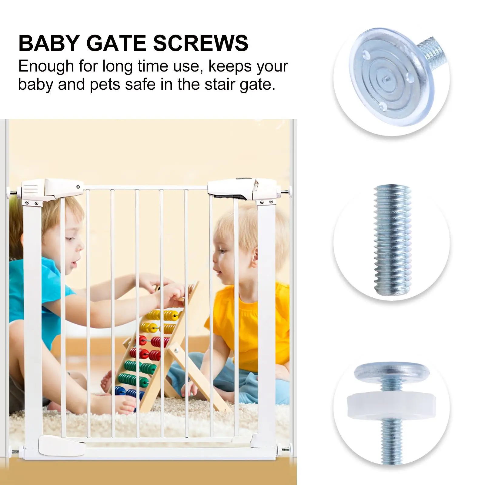 

4Pcs Pressure Mounted Baby Gate Screws Anti Slip Easy Install No Drilling Required for Safety Gates Baby Gate Screws