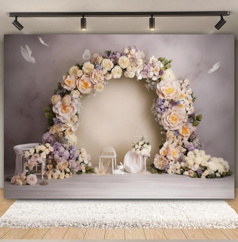 Abstract Flower Photography Backdrop Arch Flower Float Butterfly Baby Birthday Wedding Pregnant Portrait Photo Background Decor