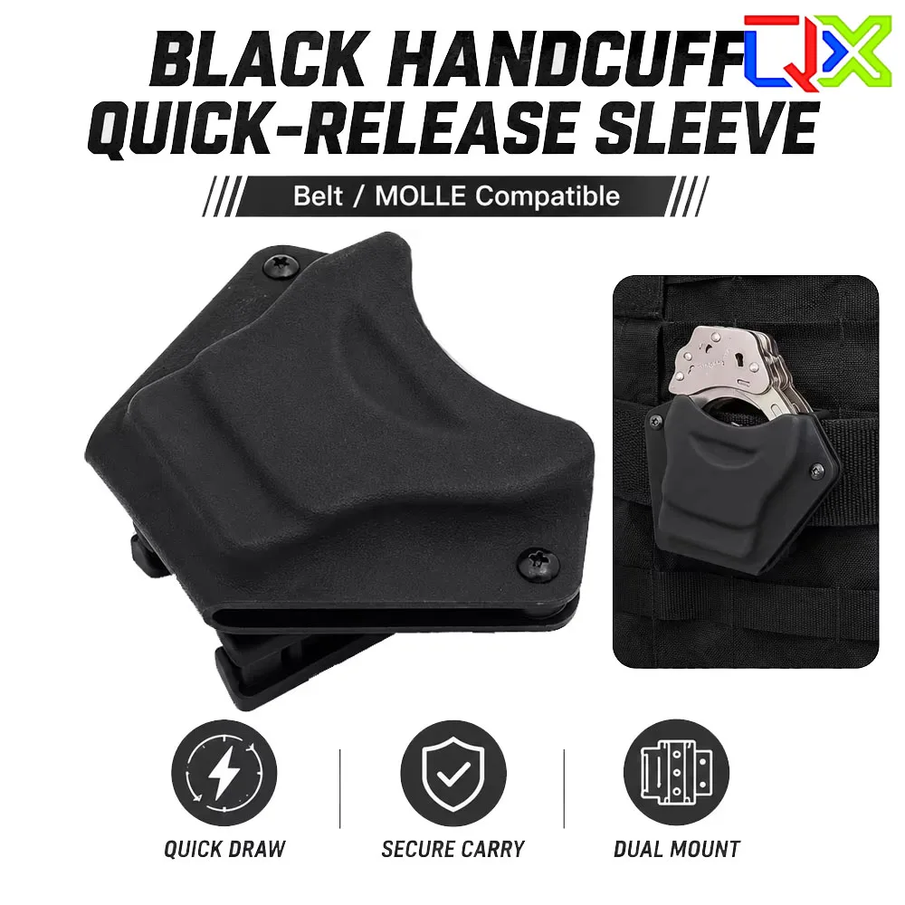 QX Black Tactical Handcuff Quick Release Sleeve Belt MOLLE Mount Chain Handcuff Holder Duty Gear Accessory