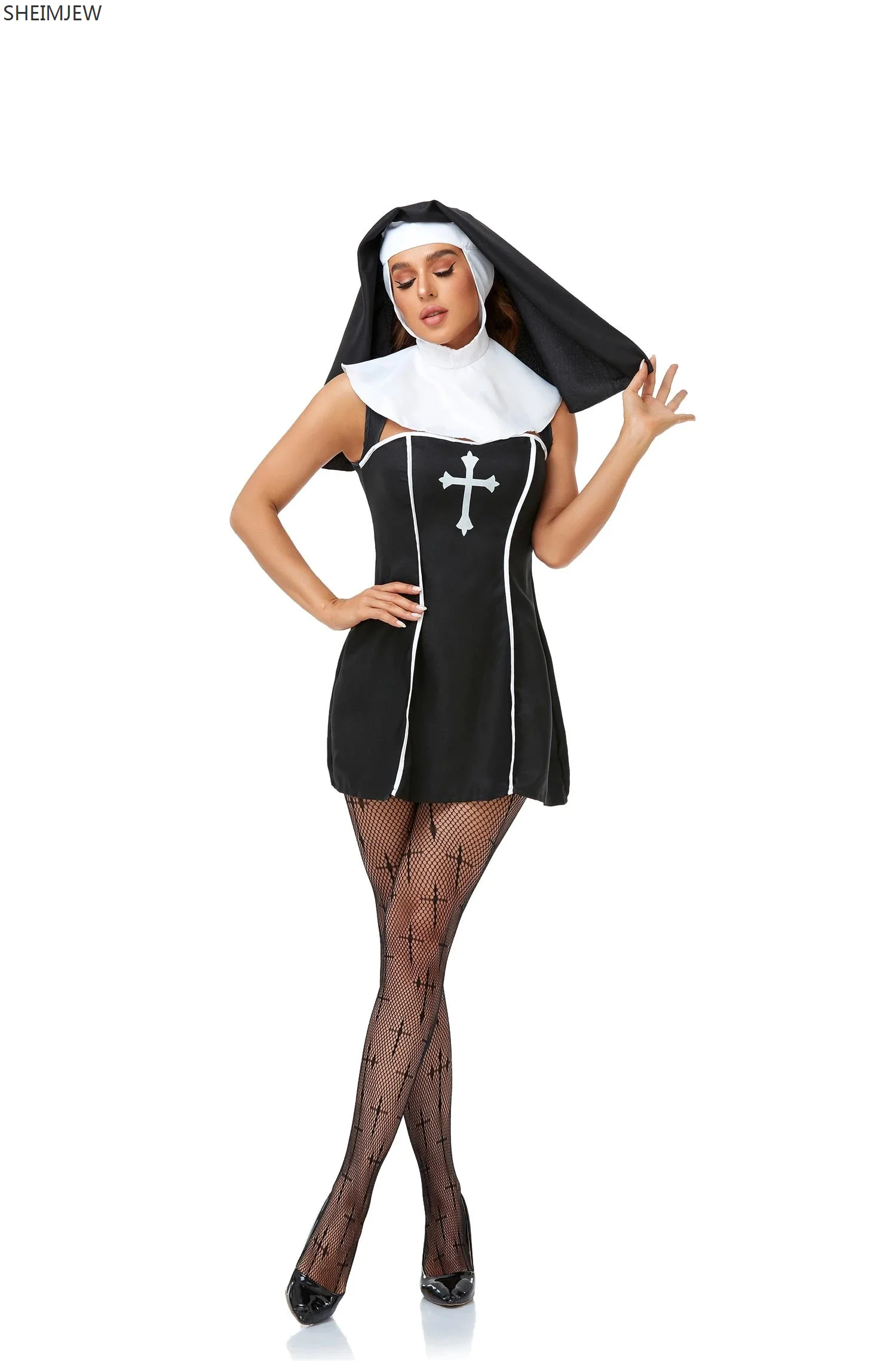 Easter Halloween Nun  Priest Fancy Cosplay Costume Scary Christian Catholic Missionary Roleplay Dress Carnival Party Stage Set