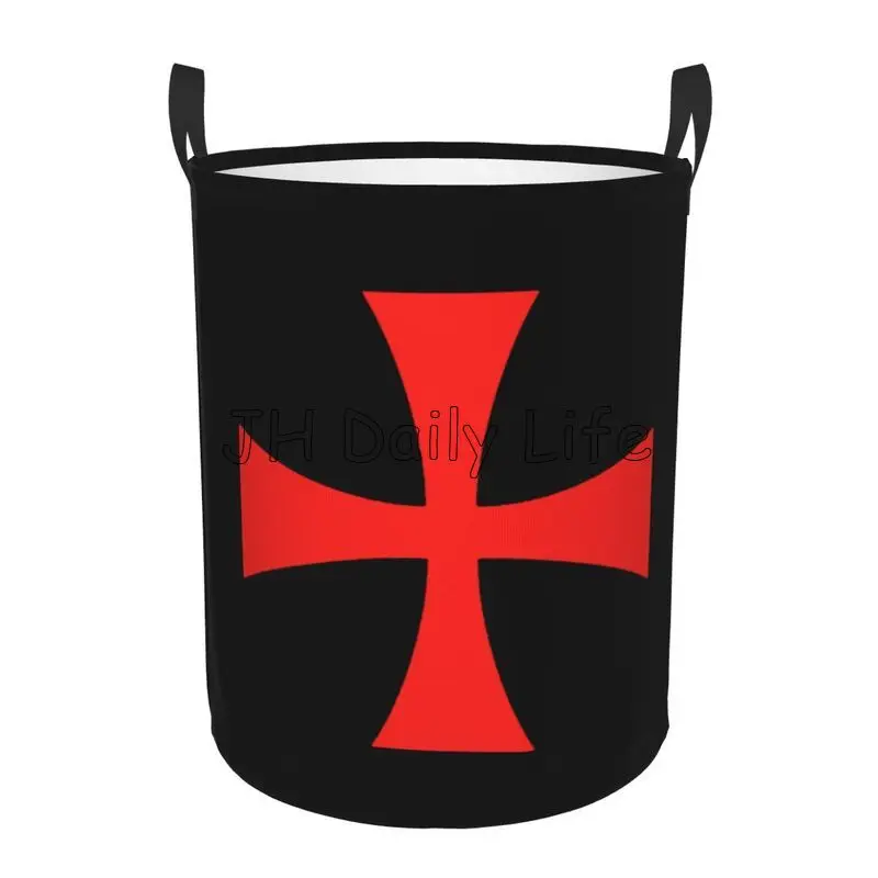 Knights Templar Flag Round Laundry Hamper Large Foldable Storage Basket Toys Clothes Organizer Bin for Home Dorm Nursery Decor