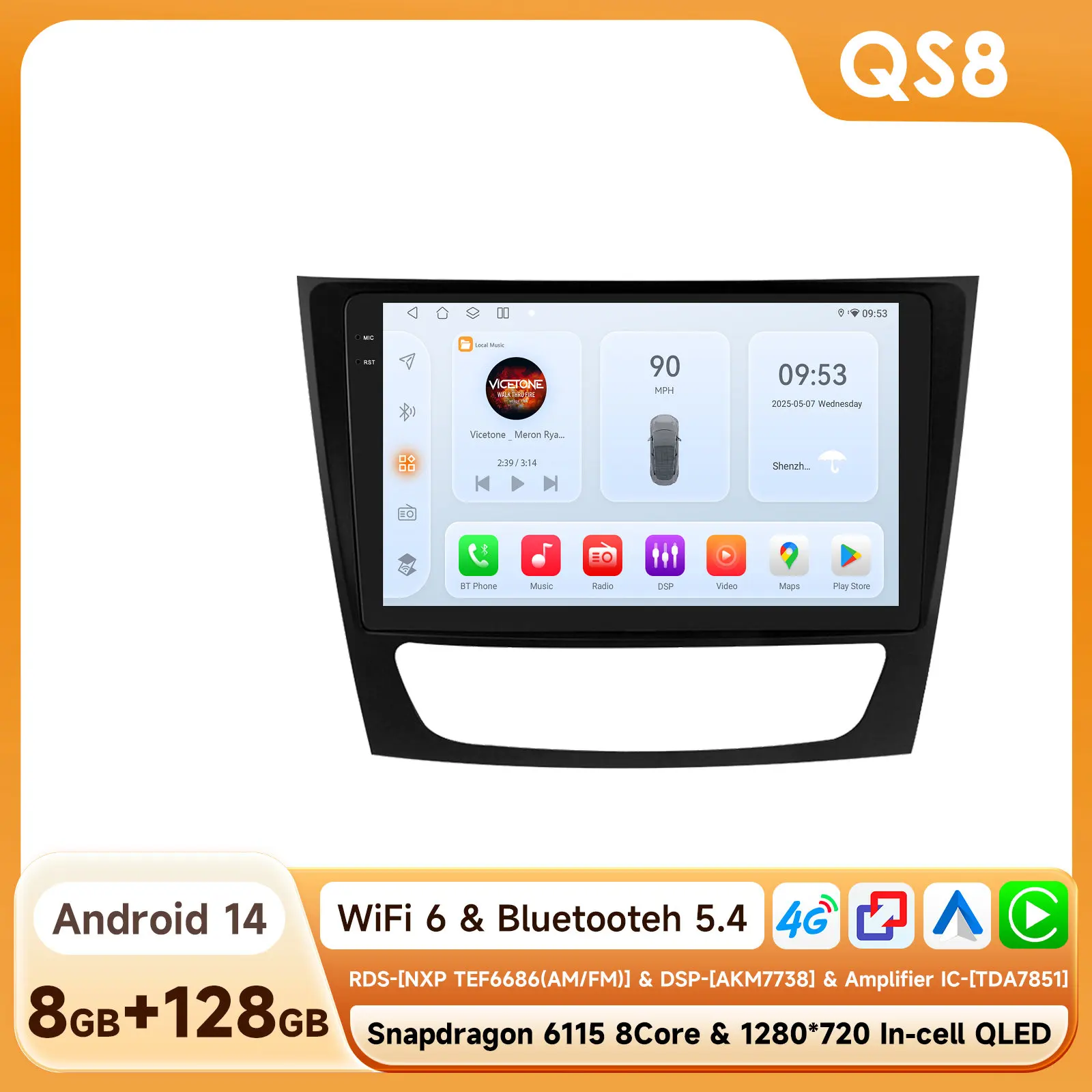 Image of 6115 Autoradio Android für Mercedes-Benz W211 E200 E220 E300 E350 E240 E280 Autoradio-Player CarPlay 2 Din-Bildschirm 2002–2009