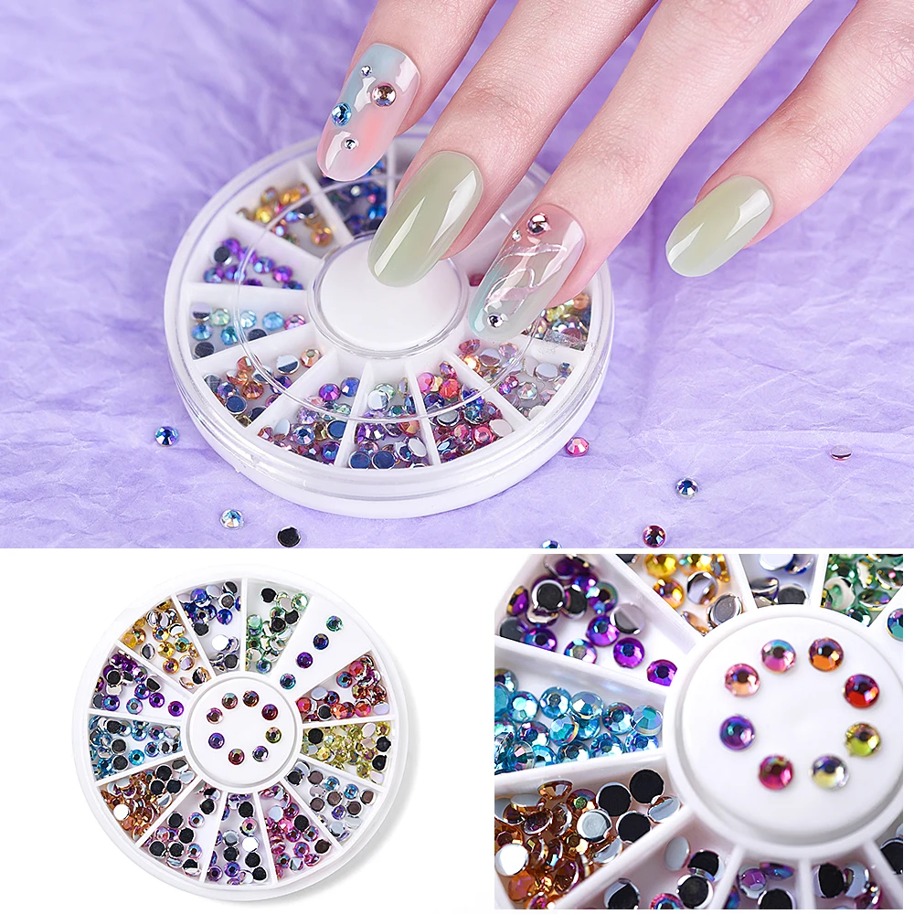 600pcs Nail Art Rhinestone Decoration 1.5mm Round Shaped Nail Parts Glitter Crystal 3D Manicure Jewelry Bead Gems Accessories