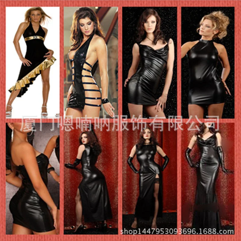 

Sexy Leather Patent Leather Gilding Bag Hip Skirt Sexy Bar Suit Night Club Temptation Uniform Night Club Dress Women Dress