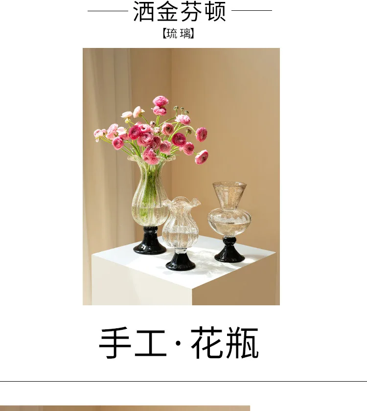 French ancient glass vase ornament, living room flower arrangement, high-end light luxury dining table decoration, water culture view 2