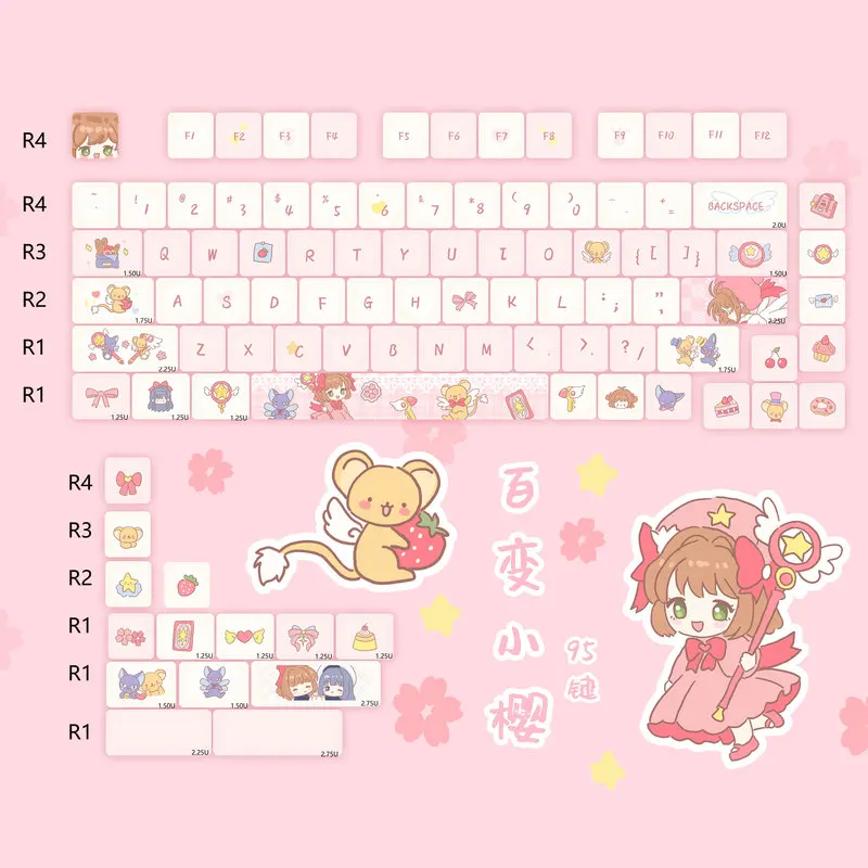 Demon slayer: kimetsu no yaiba kamado nezuko kochou shinobu moa 95 teclas anime acessórios de teclado de sublimação personalizados