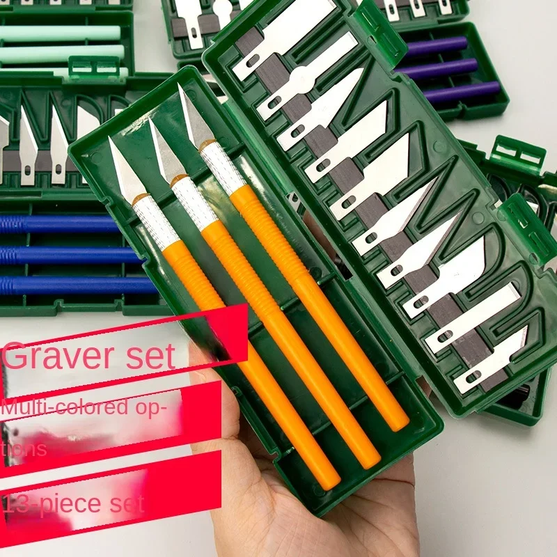 13Pcs Carving Knife Craft Sculpture Paper Cutting Blade Precision Engraving Cutter Non-Slip Hand Tool DIY Art Hobby Repair Set