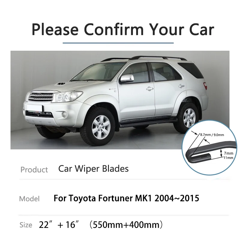 

Car Wiper Blades For Toyota Fortuner Hilux SW4 MK1 AN50 AN60 2008 Accessorie 2004~2015 Window Windshield Windscreen Wiper Brushe