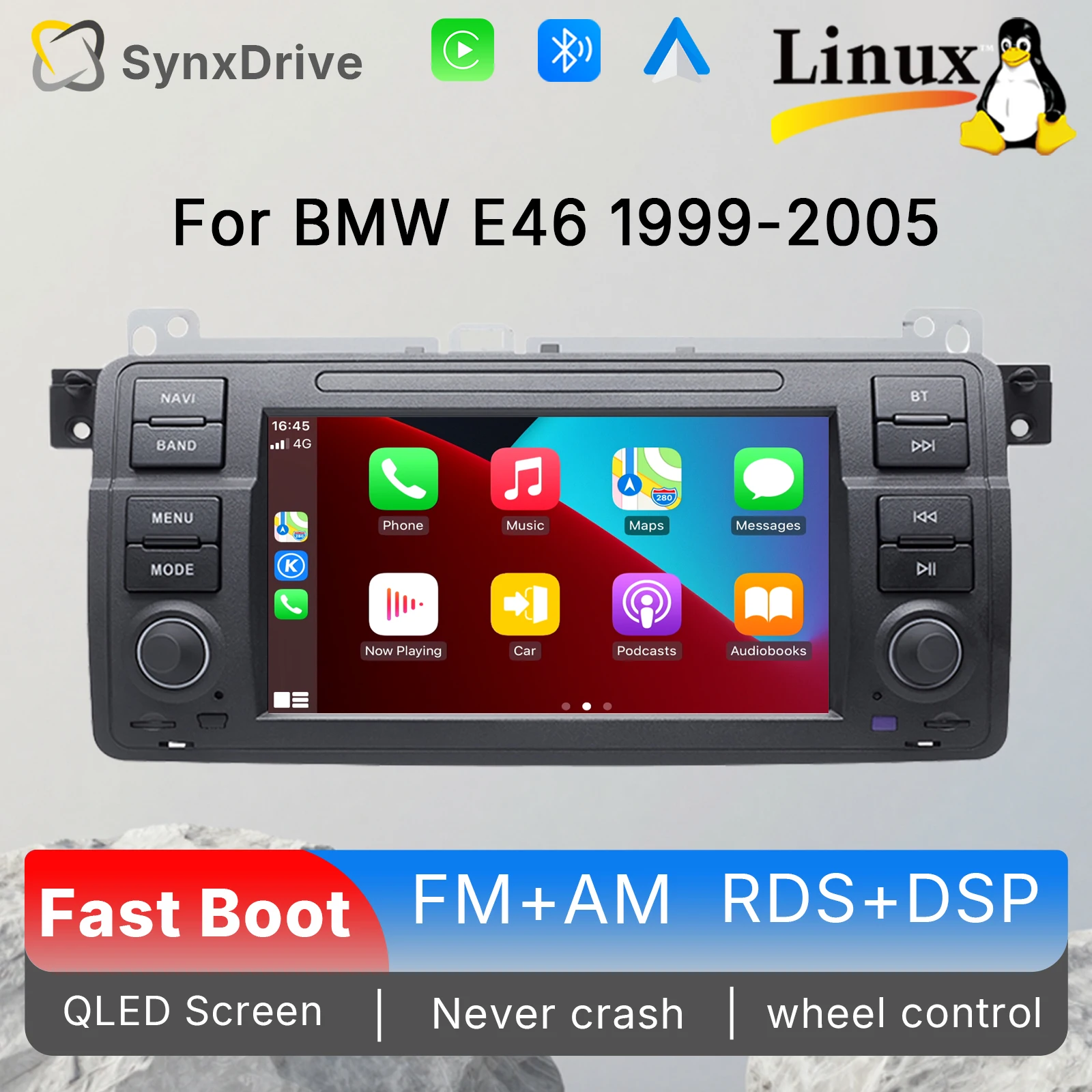 Autoradio 2DIN da 7" 1280*720 Linux per BMW E46 M3 318/320/325/330/335 Rover75 MGZT 1998-2006 con CarPlay wireless, Android Auto, lettore multimediale, navigazione GPS, FM RDS, DSP, telecamera