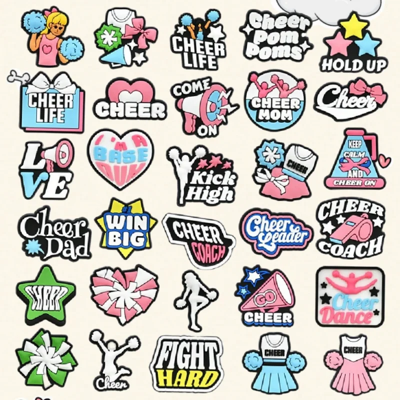 

30Pcs Cheerleading Shoe Buckle Set with Love Hold up Cheer Dance Life Horn Wristbands - Shoe Charms Decorations for Birthday Par