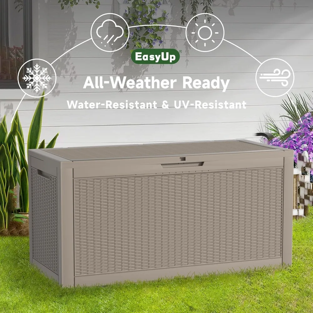 120 Gallon Waterproof Resin Outdoor Storage Deck Box with Hydraulic Rod, Rattan Gray view 6