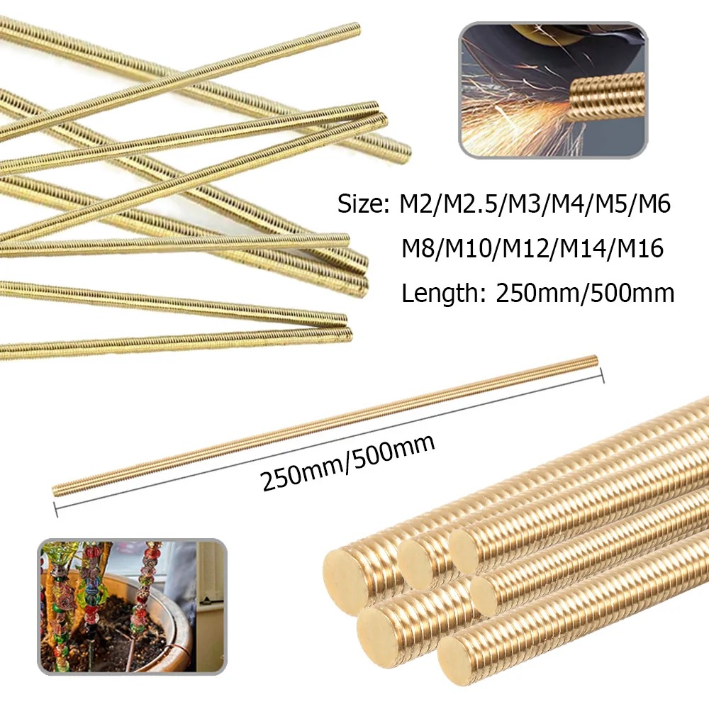 1 Stück Messing-Gewindestange M2 M2,5 M3 M4 M5 M6 M8 M10 M12 M14 M16 X 250mm 500mm, Gewindebolzen, Hochfeste Gewindestange