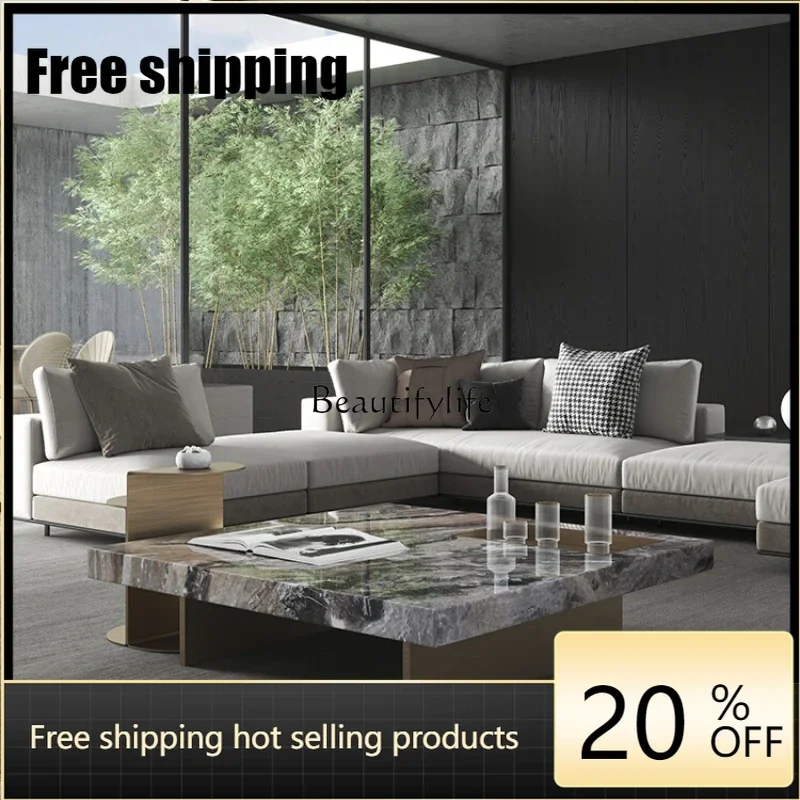

x4 Light Luxury Square Natural Marble Tea Table Advanced Artistic Sense Living Room Home High-End Stainless Steel Coffee Table