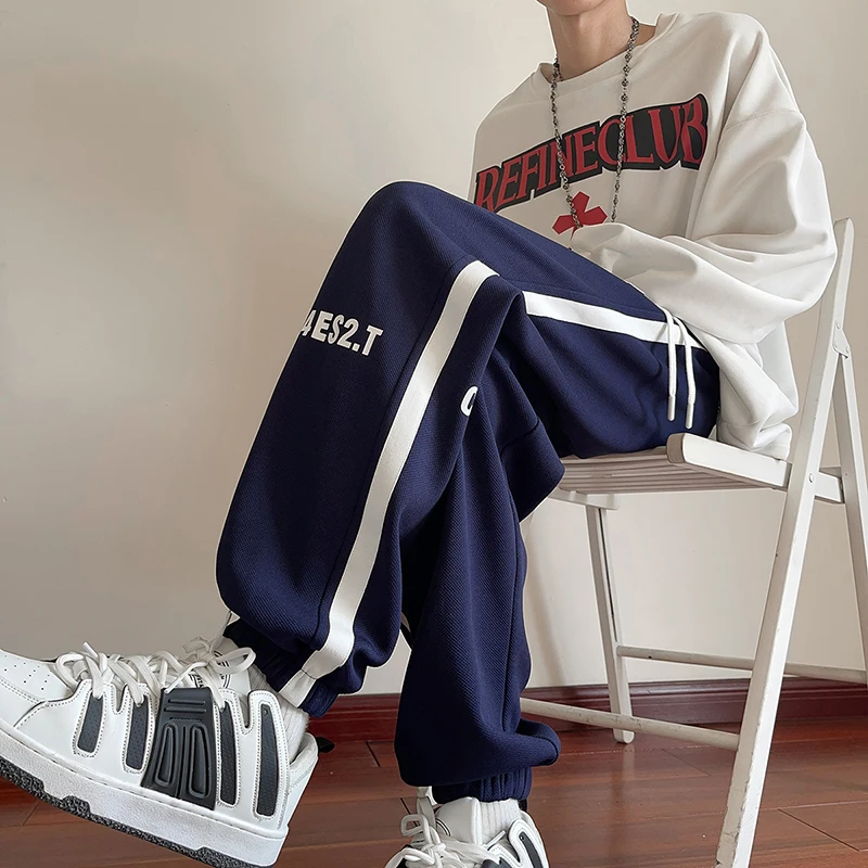 

Мужские повседневные спортивные брюки с флисовой подкладкой цвета кобальтовой синевы, осенние теплые устойчивые к износу брюки свободного кроя со средней талией, длинные брюки