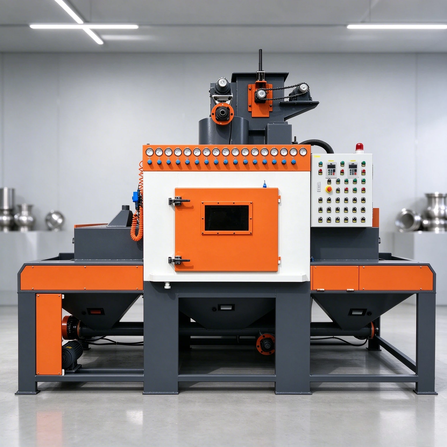 Automatic Industrial Dry Sandblasting Machine Steel Grit High Efficiency PLC Engine Controlled Surface Conveying Dust Cleaner