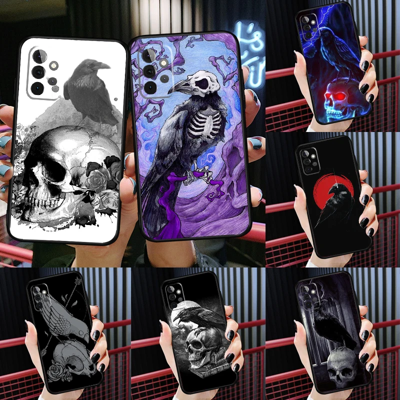 Raven Dark Crow Skull Case For Samsung A54 A52 S A22 A12 A32 A72 A42 A51 A71 A03S A02S A70 A14 A53 Back Cover