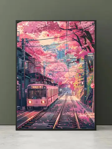 Vintage Japanese Landscape Canvas Print - Asian Art Railway Wall Art Poster for Living Room, Bedroom, Bathroom Decoration