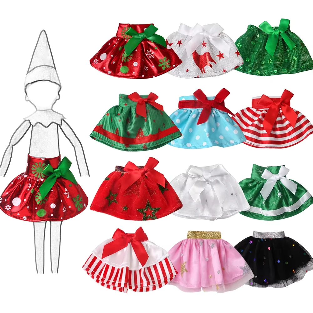 Christmas Dolls Cute Mini Bow Skirts for 37 cm Red Elf Boy Doll Toys Kids Christmas Gift Clothing Dress Accessories