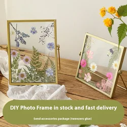 Marco de fotos de vidrio transparente de doble cara DIY para flores secas, soporte de exhibiciรณn hecho a mano para decoraciรณn del hogar, marco de fotos decorativo